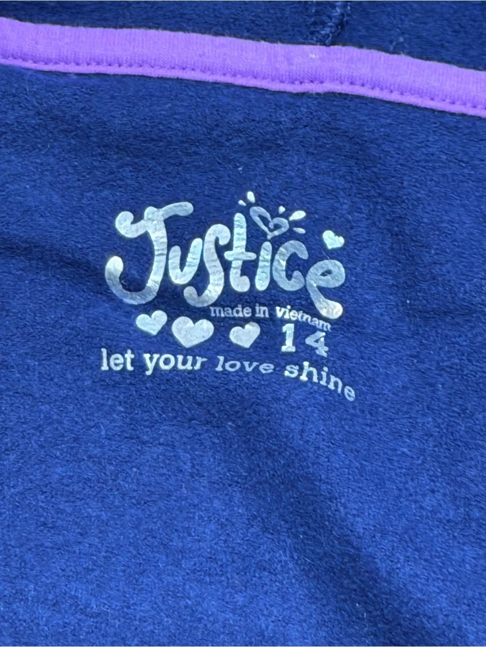 Justice Girls 14 Navy Sequin Love Logo Full Zip Hoodie Glitter Graphic Jacket